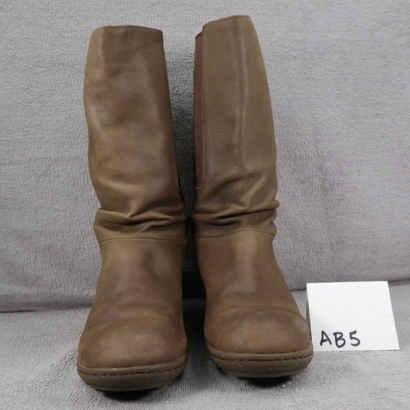 Keen Boots Akita Womens 8.5 Brown Leather Pull On Wedge Knee High Round Toe - Picture 2 of 7